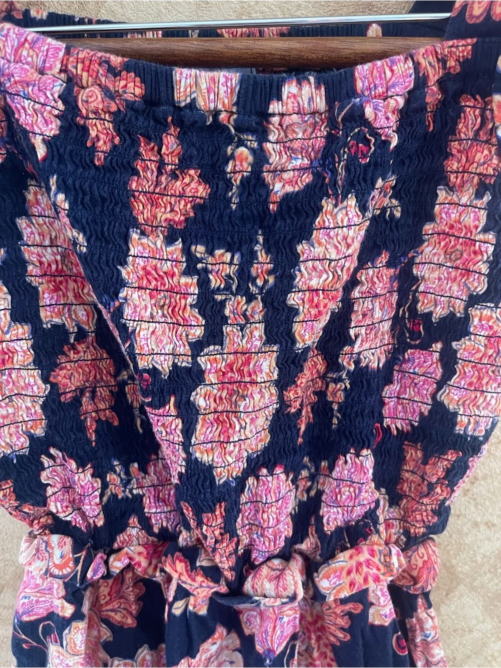 Old Navy Girls Floral Smocked Sundress Size Large 10-12 Navy Pink Tiered Dress